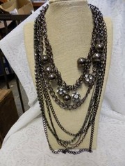 GUN METAL GREY NECKLACE~CHUNKY~GOTH/PUNK DESIGN~17″