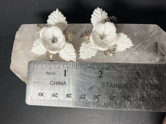 Vintage Mixed Media Clip On Earrings * Plastic * Rhinestone * Metal * White