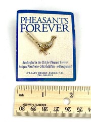 VTG Fine Pewter & 24kt. Plated Pheasants Forever Lapel Pin w/ Artist Initials