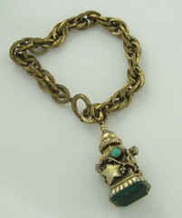 Revival Perfume Holder Green Intaglio Ornate Charm Bracelet; Charitable Donation
