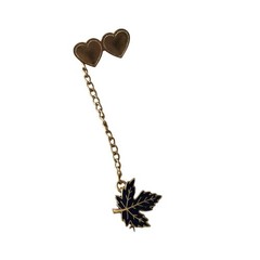 Vintage Chained Collar Tie Pins Maple Leaf Double Heart EUC