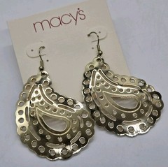 Macy’s Earrings Filigree Chandelier 80’s style gold tone Vintage 2.25 in
