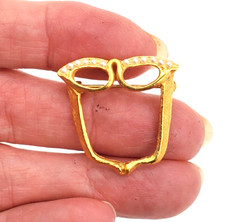 Vintage Eye Glasses w Faux Pearls Granny Brooch Pin Gold Tone