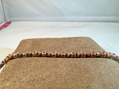 Vintage Sterling Silver Pink and Clear Stone gold wash tennis bracelet, size 7
