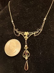 Antique Art Nouveau Lavalier 18 inch gold plated fine chain, details below