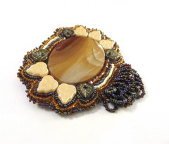 Ella Johnson Bentley Beaded Brooch, Juneau Alaska, Biggs Jasper, Healed Fissure