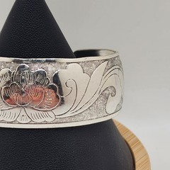 Etched Engraved Clamper Bracelet Silver Tone Bangel Adjustable