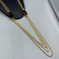 Lanvin Paris Vintage Long Necklace Multi Strand Chain Gold Tone L-105cm