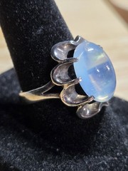 Vintage Sterling Silver Opalite Ring Scalloped Setting Size 7.5 5.29g
