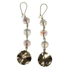 Aurora Borealis Crystal Glass Bead Gold Tone Charm Dangle Earrings