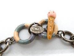 Vintage Cookie Lee Signed Beach Bikini Sandal Enamel Charms Silver Tone Bracelet