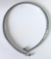 Vtg (Antique?) Silver-tone Clear Rhinestone Rigid Tennis-style Necklace 16″