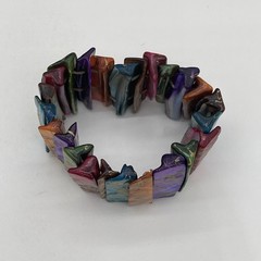 Vintage Stretch Bangle Bracelet Iridescent Multicolor With Gold Accents
