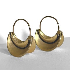 VTG Crescent Hoop Earrings Gold Tone Wire Dangle Pierced Tribal Runway Antiqued