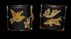 VTG Japanese Damascene Jewelry Set Bracelet Pendant Clip-On Earring INLAY