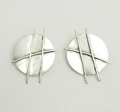 Abstract geometry large round disc designer signed sterling silver earrings