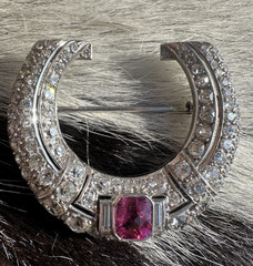 🩷 Was $12000 Art Deco Platinum 4.5ct Old Mine Diamond Pink Tourmaline Horseshoe