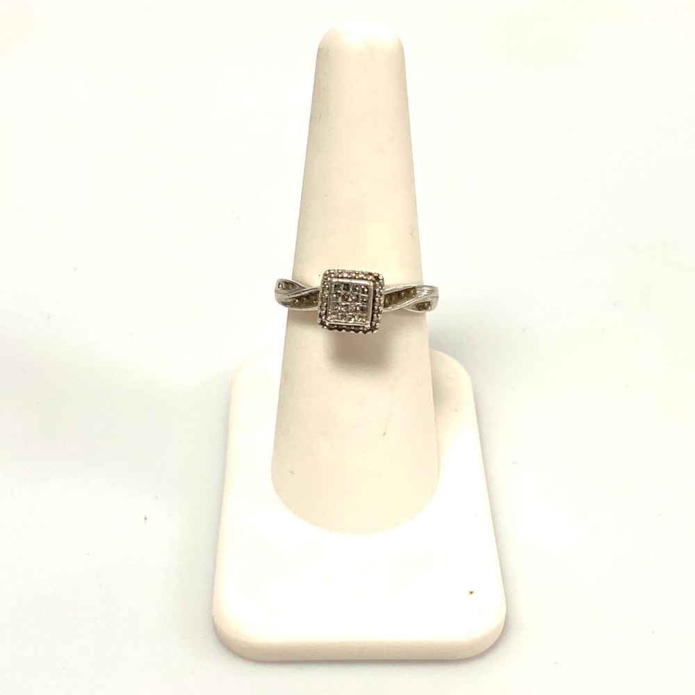 v595 Vintage Sterling Silver White Rhinestone Stone Twisted Band Ring Size 7.5
