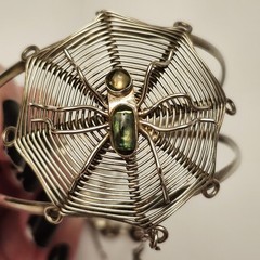 Alpaca Mexico Silver Spider Web Slave Cuff Bracelet With Abalone Or Paua 1980’s