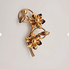 VTG Stylized MCM Sterling Vermeil Floral Motif Brooch Double Bloom 11g 2 1/2″