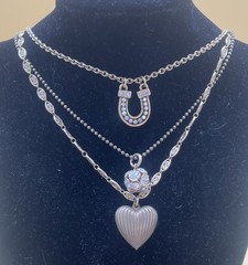 Maximal Art JOHN WIND Love & Luck Gold Tone Tripple Strand Charm Necklace 18”!