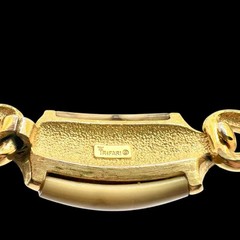 1955-1969 Crown Trifari Marbled Lucite Gold Tone Hook Bangle Bracelet 6.5” Dia