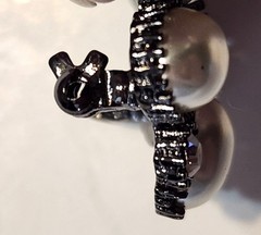 Vintage Bead Elegance Dark Metal Brooch With Faux Pearls & Clear Stones Jewelry