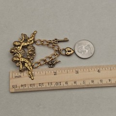 Cherub Heart Charm Valentine Brooch Brass Angels Pin 3″ Love