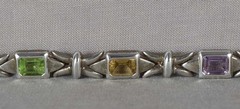 Vintage sterling silver BRACELET 6 different semiprecious stones marked RDC