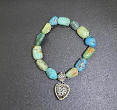 Vintage Whitney Kelly Turquoise Stones, Sterling Silver Cage Charm Bracelet