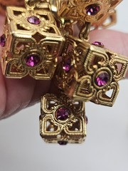As Is Repair Vintage Retro Goldntone Pink Crystals Dangle Clip On Earrings