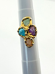 Vintage Stone Chip Ring Multi Color Pink Blue Purple Green Boho Style Size 5.25
