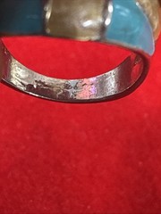 Vintage Unisex Adult Silver-Tone Taupe Red Blue Ring Size 8 (FC118-1 Q6246