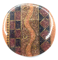 Vintage Plastic Resin Layered Brown Gold Black Round Geometric Pin 1970s