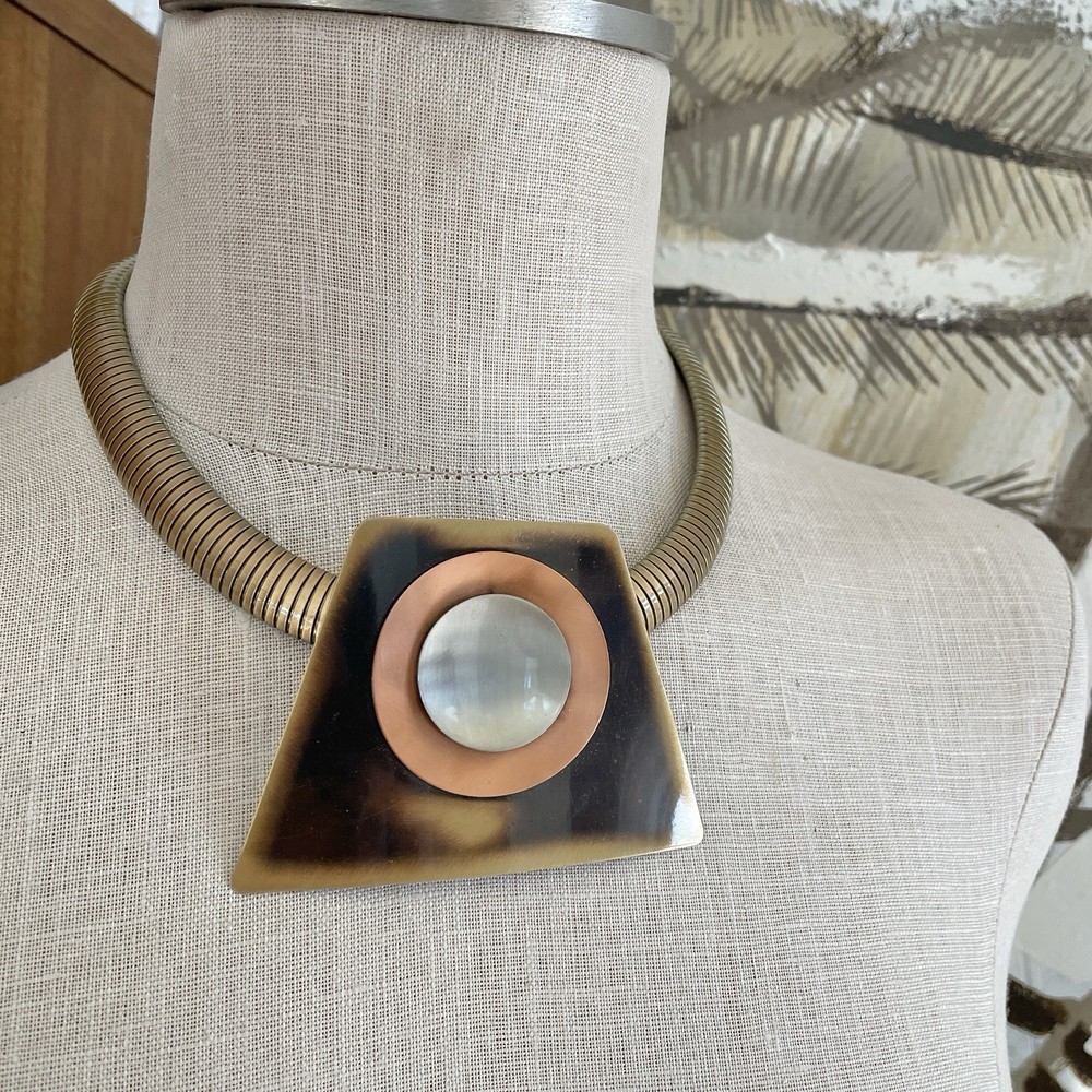 Vintage 1980s Modernist Statement Necklace Geometric Omega Runway