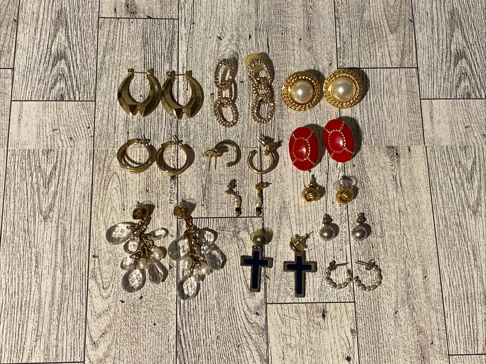 Vintage 1980s 2000s Lot Gold Tone Pierced Earrings Faux Pearl Love Knot