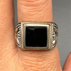 Vintage Black Onyx Sterling Silver Ring Size 11.25