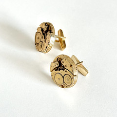 Vintage 14K Yellow Gold Filled Watch Movement Steampunk Bullet Back Cufflinks