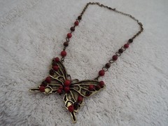 YOU & I Brasstone Red Bead Butterfly Pendant Necklace (J51)