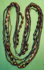 Multi Stranded AMBER Glass & Colorful GLASS Beaded Knotted Chain Necklace