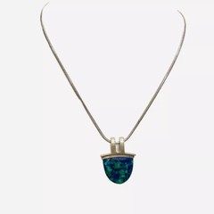 Azurite Pendant Necklace AGI Sterling Silver Chain Stone Signed SAW Vintage