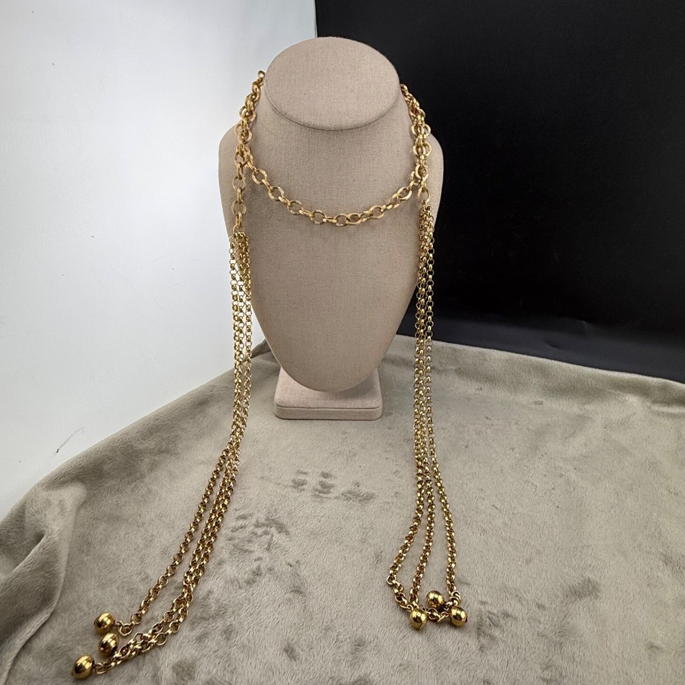 Vintage Opera Lariat Tassel Necklace Gold Tone 48”