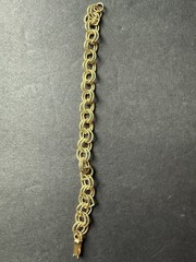 Vintage Double Circle Link Bracelet Gold Tone 6.5” Classic Stackable Career