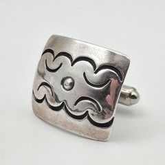 Vintage Native American 925 Sterling Silver Stamped Cloud Bullet Back Cuff Links