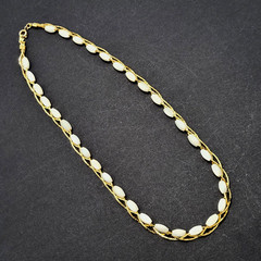 Choker Polished Rice Pearl Gold Tone Braided Chain Pearl Necklace Korea 16 Inch