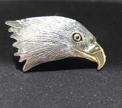 Vintage Two Tone American Bald Eagle Head Brooch Pin Patriotic 1980s Costume