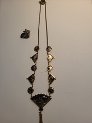 Vintage Japanese Shakudo Damascene Asian Festoon Fan Butterfly Pendant Necklace