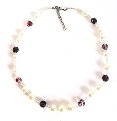 Carol Lee Faux Pearl & Purple Bead Necklace/ Vintage