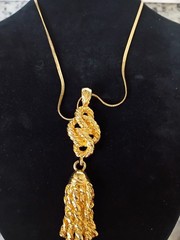 Vintage Jewelry Gold Tone Rope Knot and Tassel Necklace (38″)