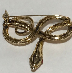 1985 Metropolitan Museum of Art MMA Gold Tone Snake Brooch Enamel Green Cabochon